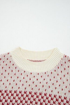 Red Contrast Color Pattern Lantern Sleeve Sweater - Image 6