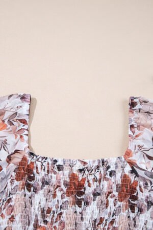 White Floral Print Sweetheart Neck Long Sleeve High Waist Mini Dress - Image 7