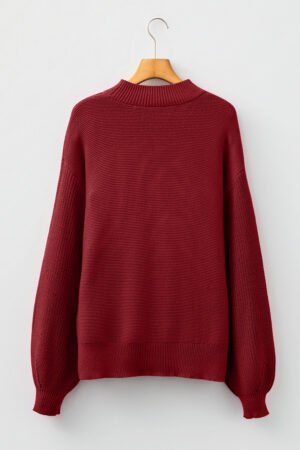 Red Dahlia Solid Color Front Seam Drop Shoulder Loose Sweater - Image 5