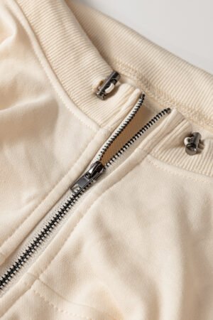Parchment Checkered Patchwork Kangaroo Pocket Half Zipper Hoodie - Image 5