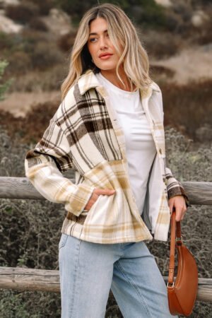 Multicolour Plaid Patchwork Side Pockets Buttoned Shacket - Image 22