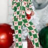 Green Holly Jolly Checkered Pattern 2pcs Long Pajama Set