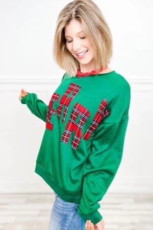 Sea Green Plaid MERRY Christmas Vacation Sweatshirt - Image 3