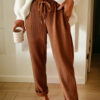 Chestnut Drawstring Elastic Waist Casual Corduroy Pants