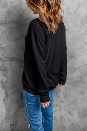 Black Merry & Bright Letter Print Pullover Sweatshirt - Image 7
