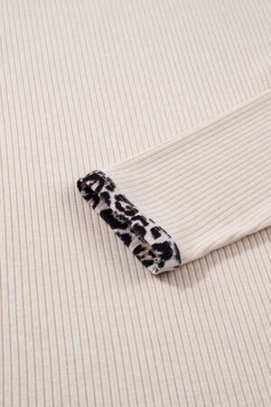 Parchment Ribbed Contrast Leopard Edge Round Neck Plus Knit Top - Image 11