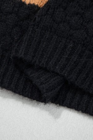 Khaki Color Block High Neck Baggy Sweater - Image 7