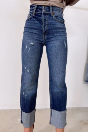 Blue-2 High Waist Distressed Straight Leg Jeans - Image 5