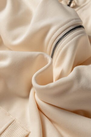 Parchment Checkered Patchwork Kangaroo Pocket Half Zipper Hoodie - Image 7