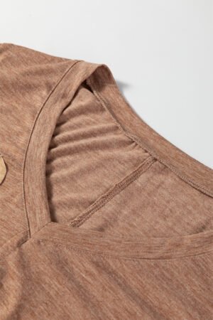Straw Yellow Floral Patchwork V Neck Long Sleeve T Shirt - Image 9