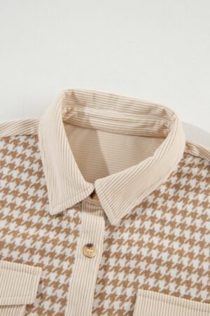 Parchment Houndstooth Corduroy Patchwork Flap Pocket Shacket - Image 10