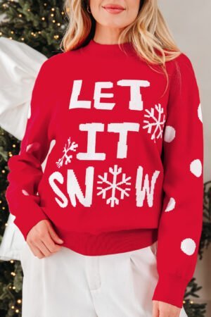 Red Dahlia LET IT SNOW Graphic Christmas Holiday Loose Sweater - Image 5