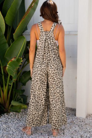 Brown Leopard Bib Wide Leg Jumpsuit - Image 4