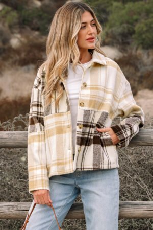 Multicolour Plaid Patchwork Side Pockets Buttoned Shacket - Image 21