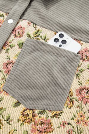 Medium Grey Corduroy Floral Patchwork Vintage Jacket - Image 8