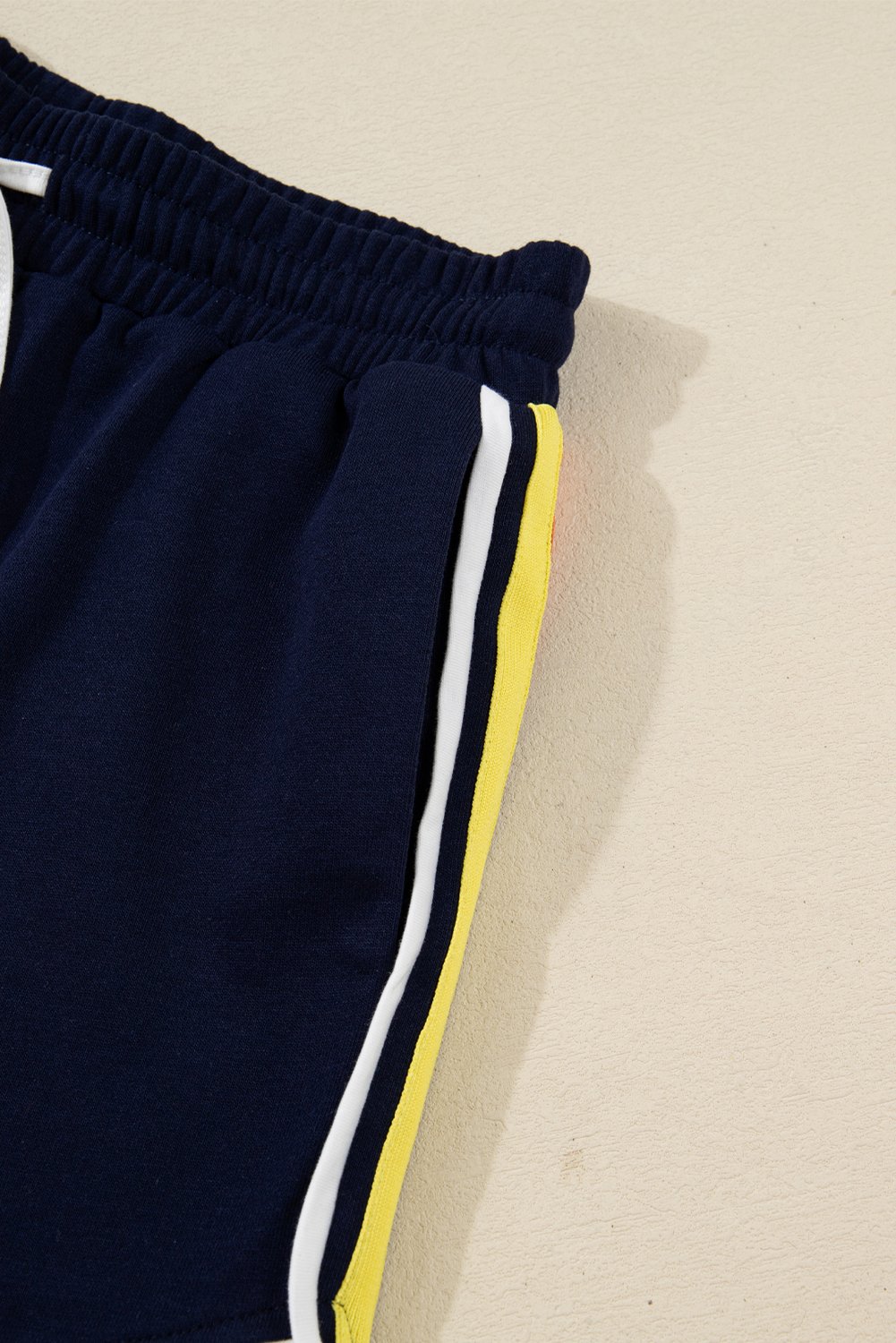 Bluing Colorful Striped Accent Varsity Long Sleeve Pullover and Shorts Matching Set Bluing Colorful Striped Accent Varsity Long Sleeve Pullover and Shorts Matching Set