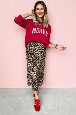 Fiery Red MERRY Letter Pattern Christmas Holiday Baggy Sweater - Image 2