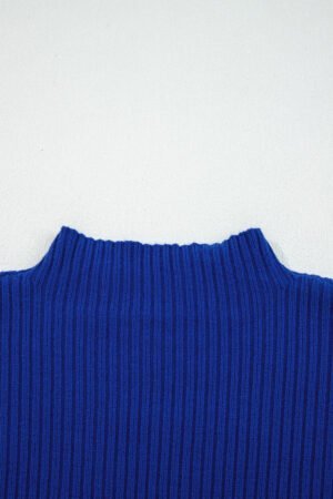 Dark Blue Patch Pocket Ribbed Knit Short Sleeve Sweater - Image 12
