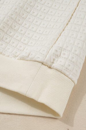Beige Pineapple Textured Half Button Collared Sweatshirt - Image 8