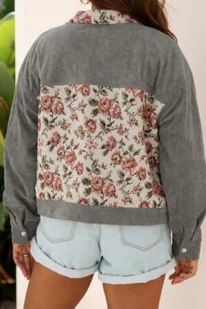 Alternative view of Medium Grey Corduroy Floral Patchwork Vintage Jacket