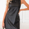 Black Vegan Leather Sleeveless Mini Dress