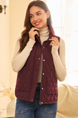 Wild Ginger Flower Shape Quilted Snap Button Zip Up Winter Vest - Image 4