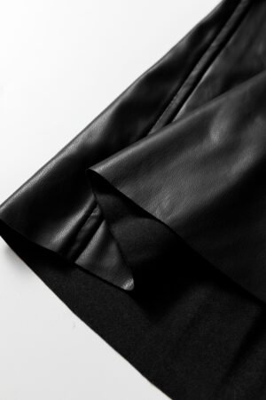 Black Faux Leather Retro Buckle Detail Pleated Stitch Flared Midi Skirt - Image 10