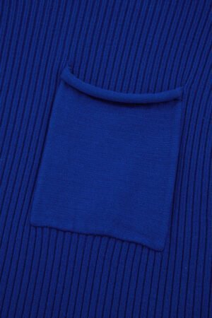 Dark Blue Patch Pocket Ribbed Knit Short Sleeve Sweater - Image 11