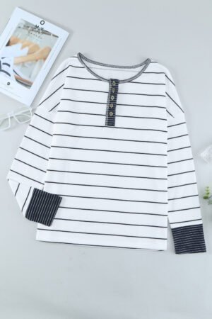 Striped Color Block Buttoned Waffle Knit Shirt - Image 5