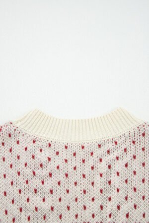 Red Contrast Color Pattern Lantern Sleeve Sweater - Image 7