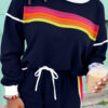 Bluing Colorful Striped Accent Varsity Long Sleeve Pullover and Shorts Matching Set