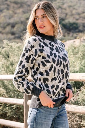 Carbon Grey Leopard Drop Shoulder Baggy Sweater - Image 2