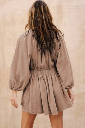 Alternative view of Smoke Gray Deep V Neck Bubble Sleeve Smocked Mini Dress