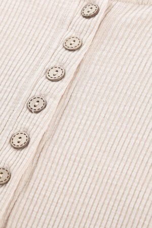 Beige Crochet Lace Hem Sleeve Button Top - Image 5
