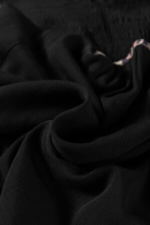 Black Collared V Neck Smocked Detail Contrast Leopard Trim Bracelet Sleeve Long Dress - Image 8