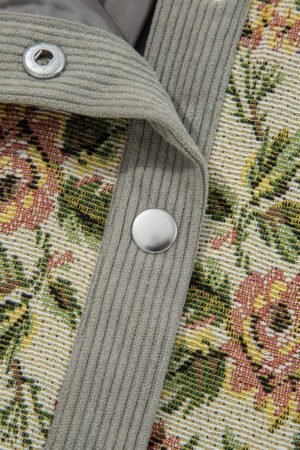 Medium Grey Ribbed Retro Floral Patchwork Shirt Style Jacket - Image 11