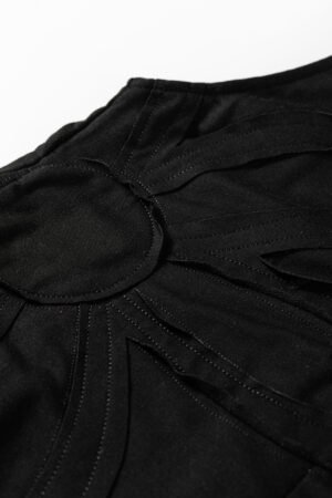 Black Solid Color Raw Seam Big Flower Patched Loose Overall Jumpsuit - Image 9