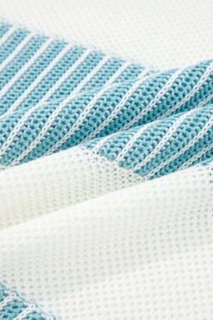 Light Blue Two Tone Striped Patchwork Drop Shoulder Loose Sweater - Image 13