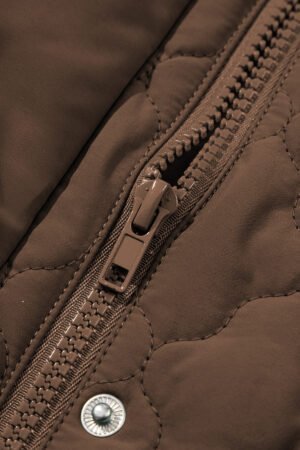 Dark Brown Flower Shape Quilted Snap Button Zip Up Winter Vest - Image 8