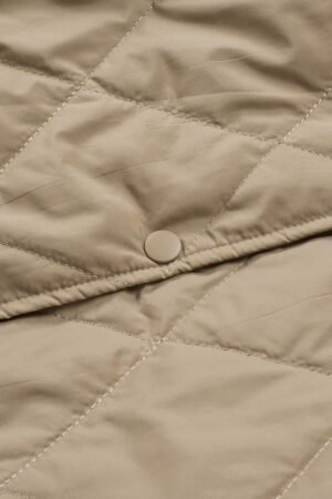 Khaki Quilted Snap Button Hooded Puffer Coat - Image 9