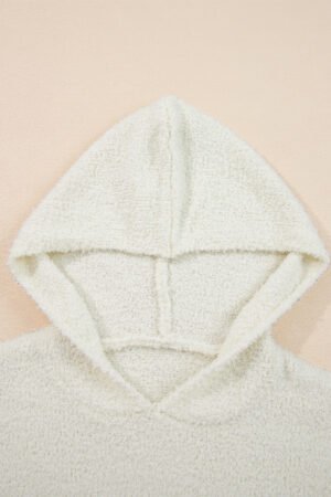 White Multicolored Striped Accent Hooded Popcorn Sweater - Image 6