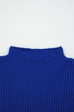 Dark Blue Patch Pocket Ribbed Knit Short Sleeve Sweater - Image 10