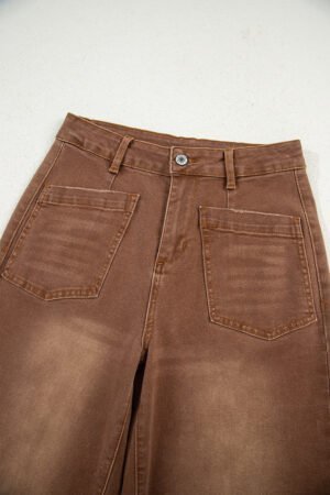 Brown Mimimalist Patch Pocket Womens Shift Jeans - Image 7