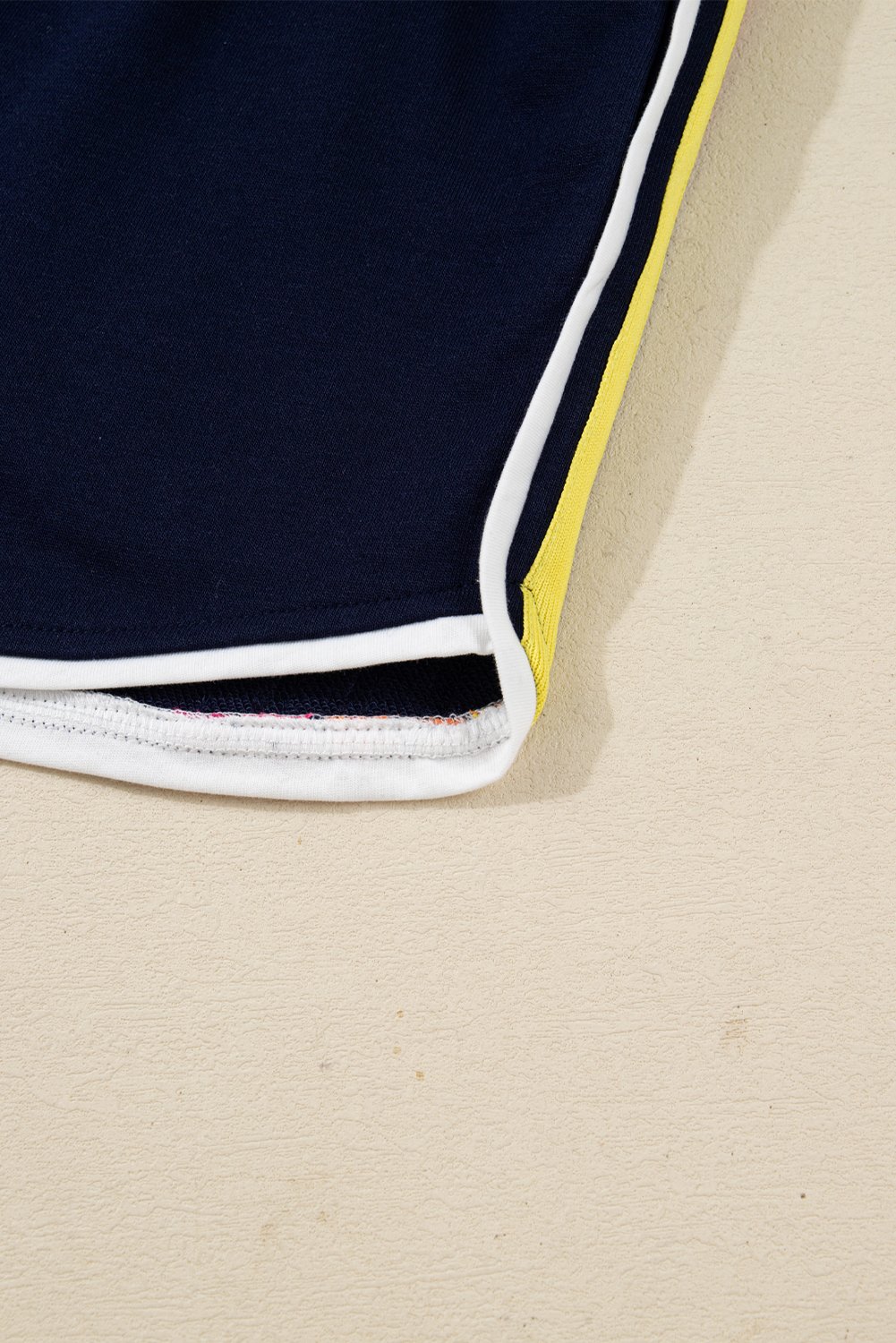 Bluing Colorful Striped Accent Varsity Long Sleeve Pullover and Shorts Matching Set Bluing Colorful Striped Accent Varsity Long Sleeve Pullover and Shorts Matching Set