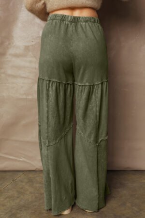 Alternative view of Vineyard Green Mineral Wash Tiered Wide Leg Patchwork Drawstring Pants