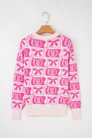 Pink Bows & Horseshoes Pattern Western Fashion Print Sweater - Image 4