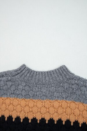 Khaki Color Block High Neck Baggy Sweater - Image 5