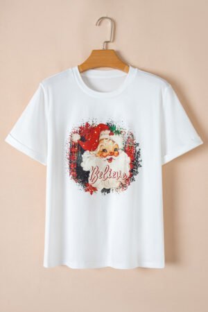 White Believe Christmas Father Graphic Crewneck T Shirt - Image 6