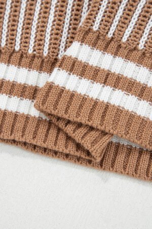 Khaki Two Tone Striped Patchwork Drop Shoulder Loose Sweater - Image 8