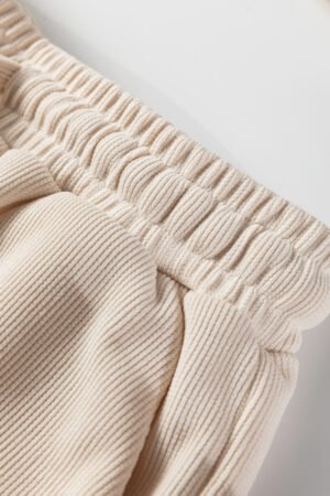 Jet Stream Solid Color Textured Knit Drop Shoulder Pullover Drawstring Shorts Set - Image 7